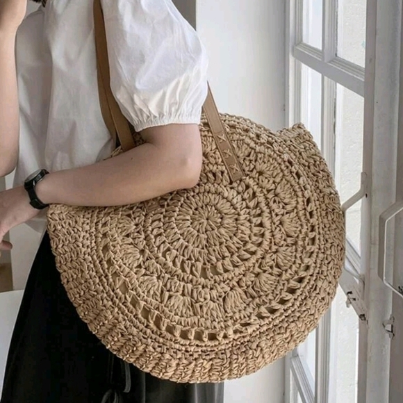 Handbags - Boho Hollow-Out Straw Stodios  Woven Beach Round Large  Shoulder  bag‎ fo…